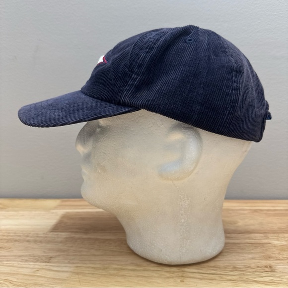 Vintage Tommy Hilfiger Surf Blue Corduroy Hat Embroidered Logo Leather Strapback - Picture 9 of 16